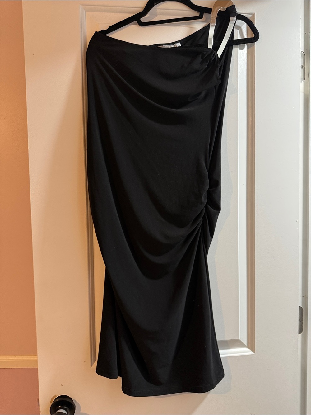 Vintage bang bang dress Asymmetrical One-Shoulder Black Draped Skirt